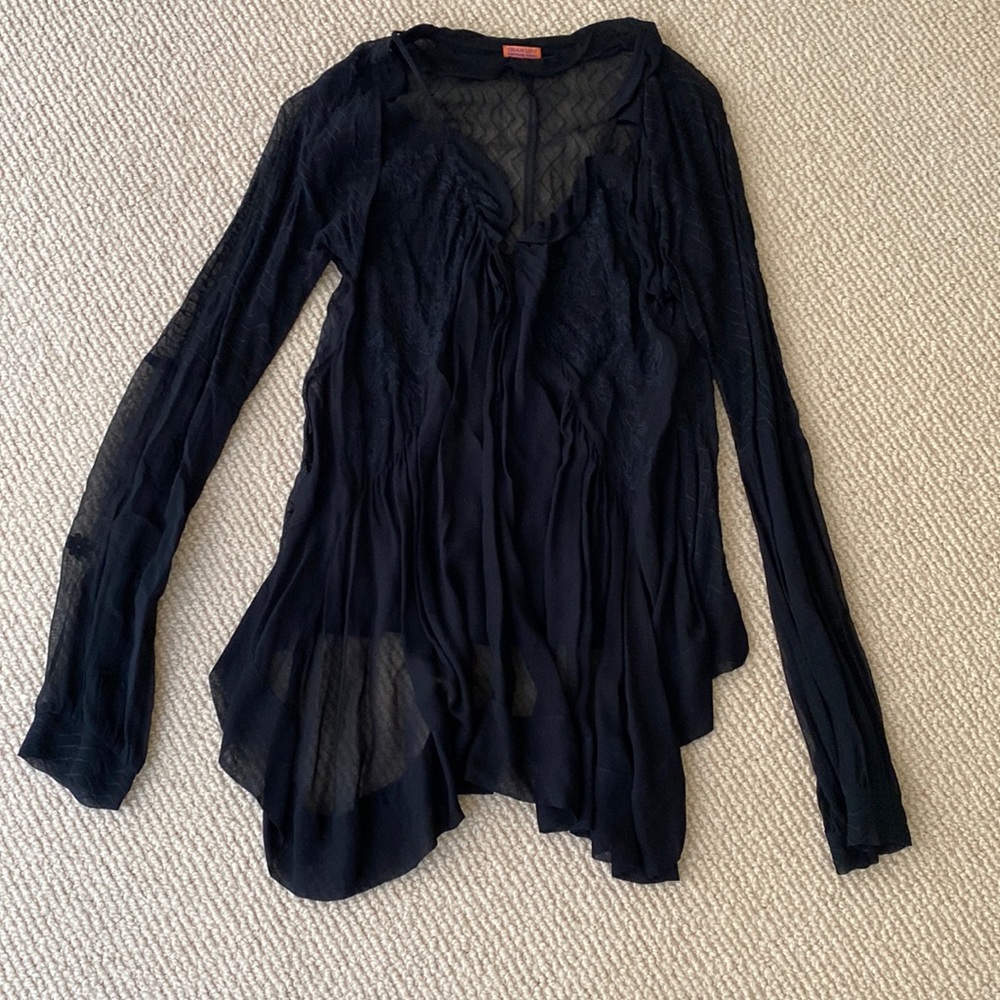 Chan Luu Sheer Black Boho Tunic Longsleeve Top